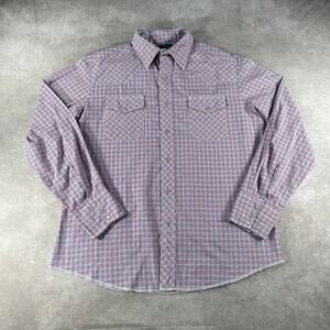 Wrangler Western Plaid Pearl Snap Lng Sleeve Button Up Large